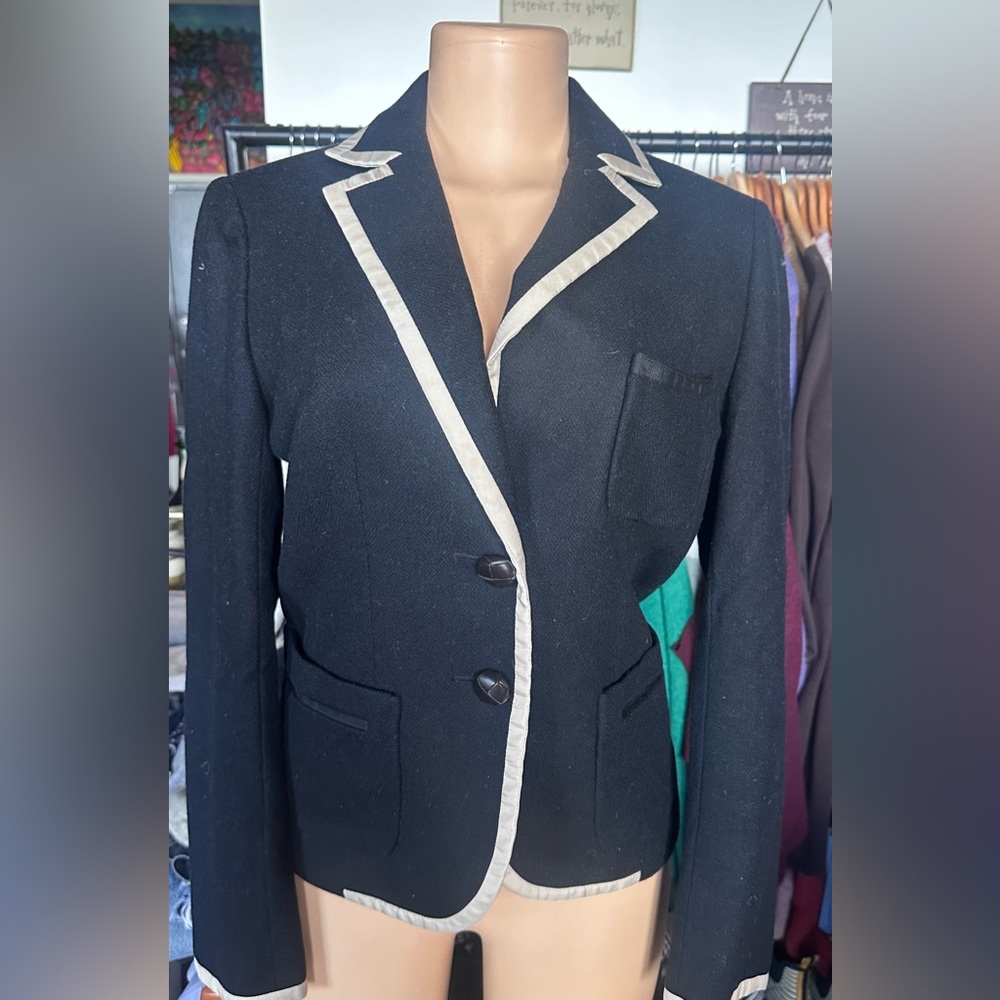 J. Crew Black Blazer with Cream Trim and Brown buttons